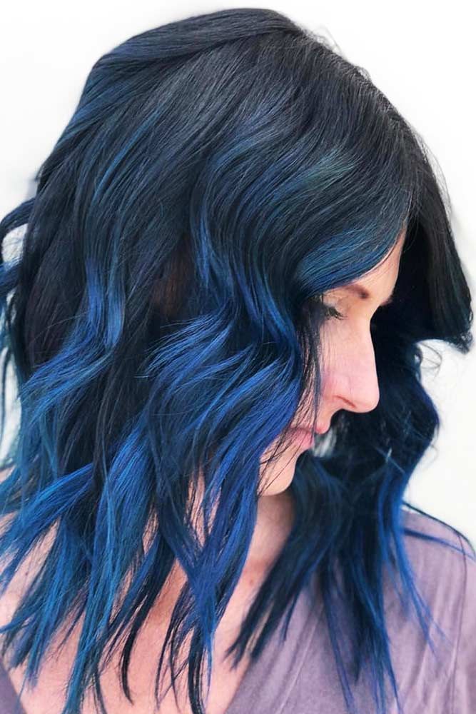 синее омбре на средние волосы