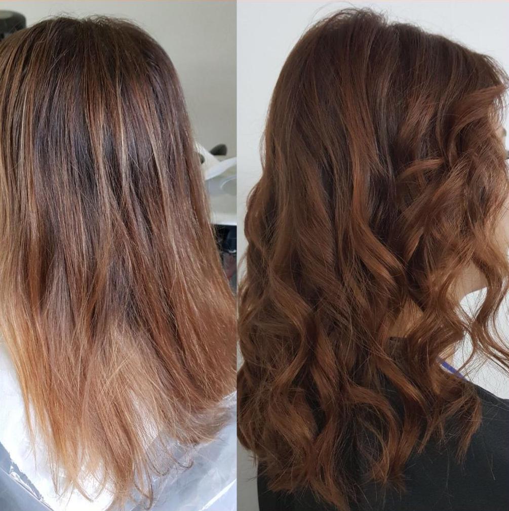 Цвет волос до и после тоника